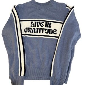 Spiritual Gangster Blue and White Crew Neck Sweater Size Small